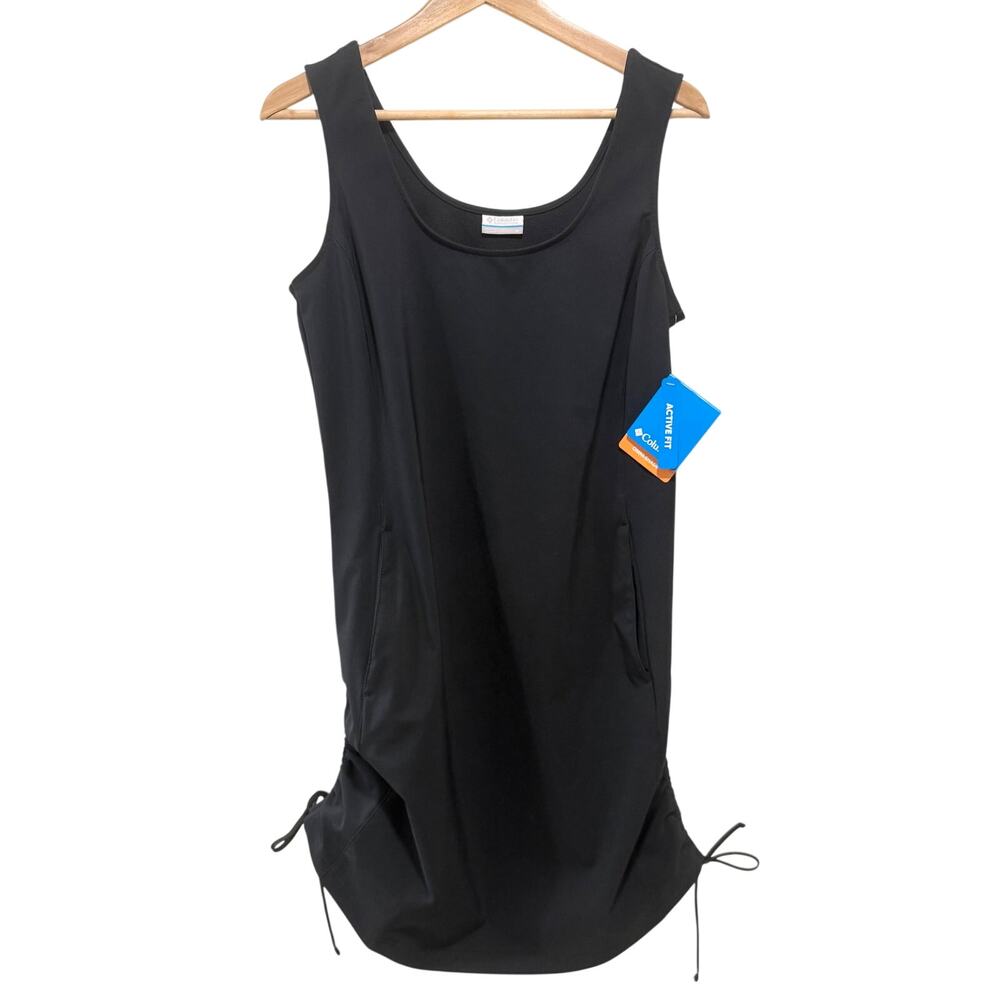 Columbia All Seasons Dress Black M Omni Shade UPF 50 Ruched Pockets NWT
